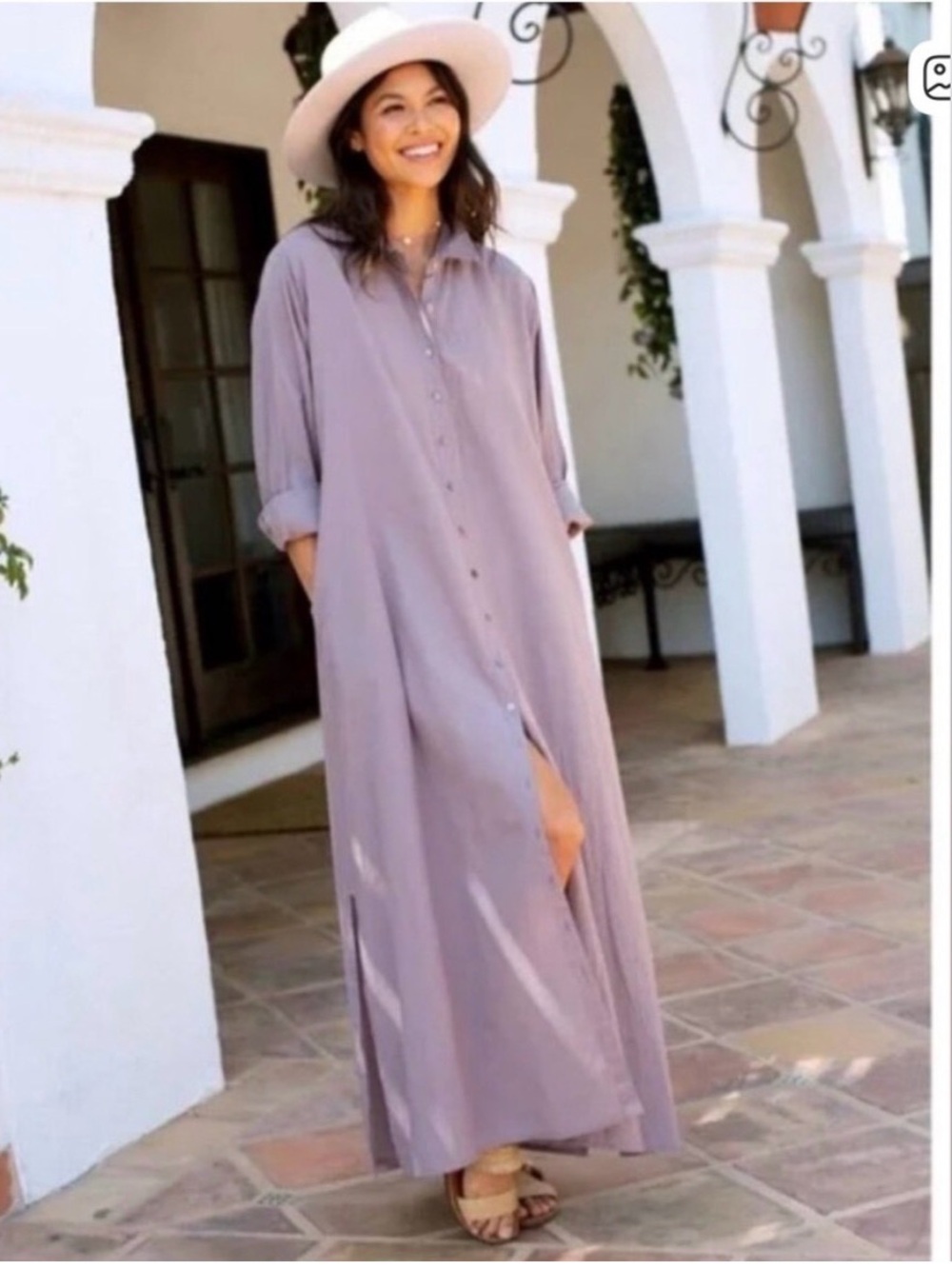 Natural Life Drew Shirt Dress Long Sleeve Maxi Cotton Button Front XS/S Purple